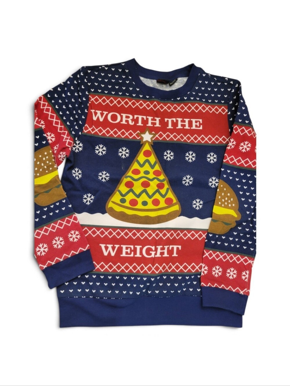 MAD Engine Festive Blue Sweater Christmas Ugly Sweater Hoildays Large